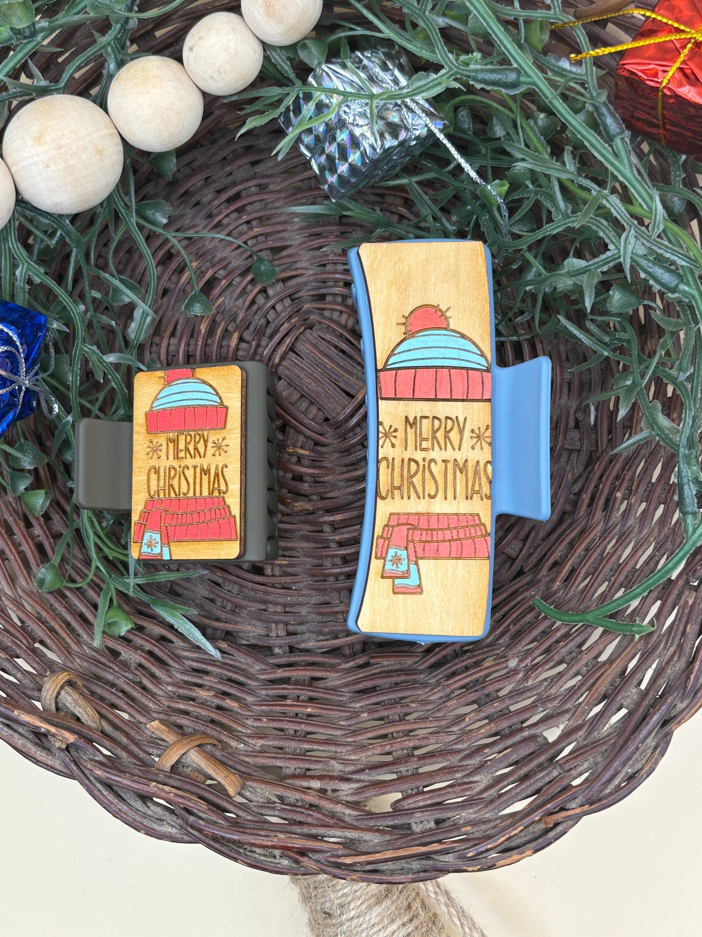 Toboggan & Scarf Merry Christmas Hair/Claw Clip