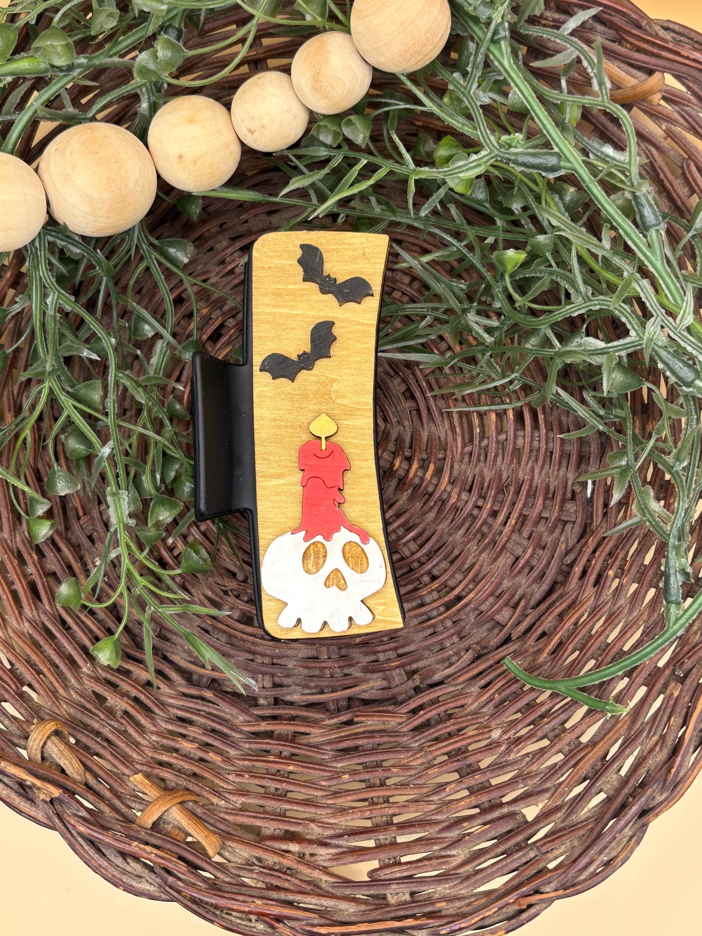 Skeleton Candle & Bats Claw Clip