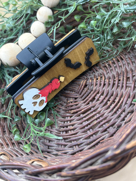 Skeleton Candle & Bats Claw Clip
