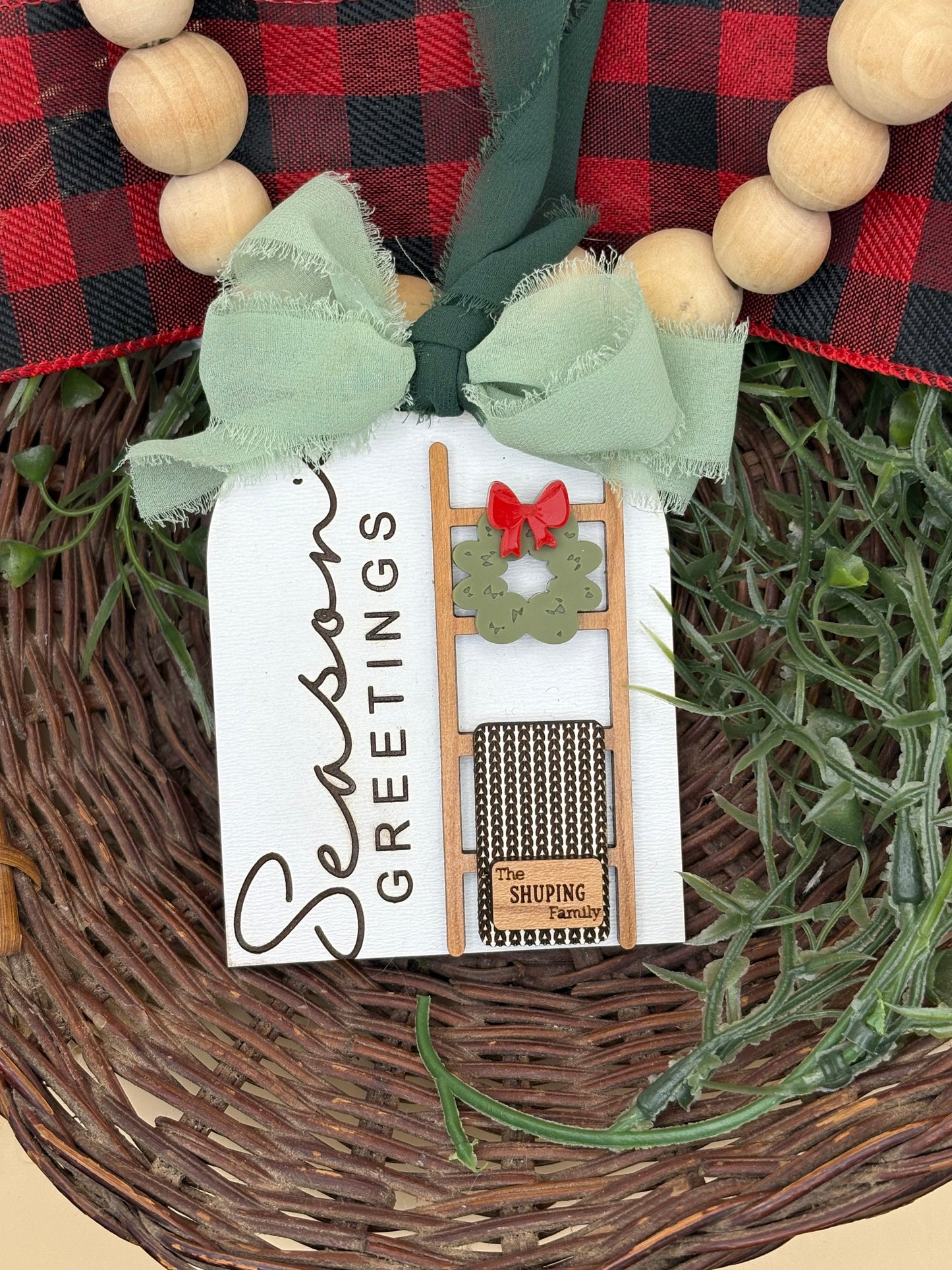 Seasons Greetings Custom Family Name Ornament