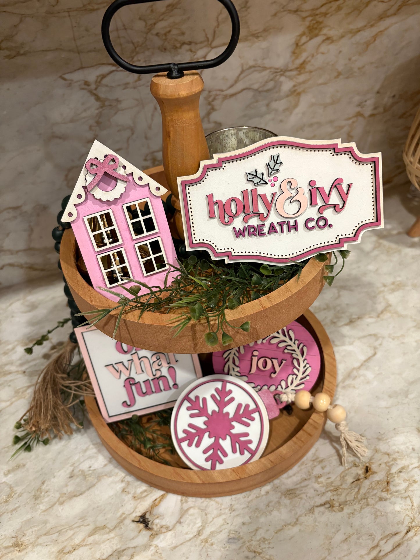 Holly & Ivy Christmas Tiered Tray Decor Set