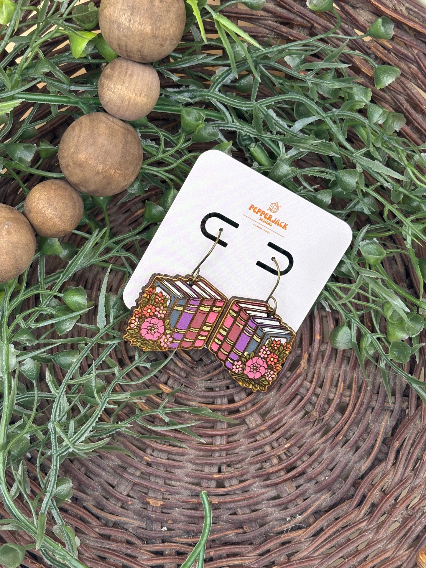 Books and Flowers Earrings