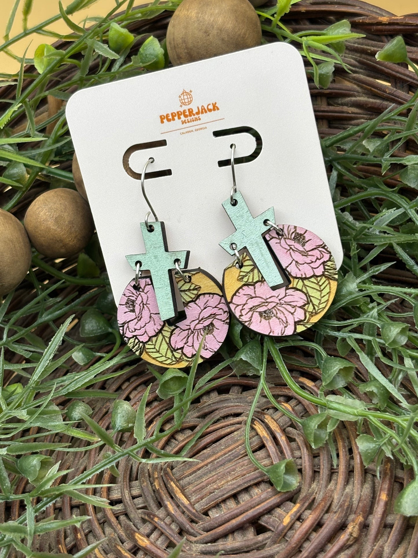 Peony Cross Earrings