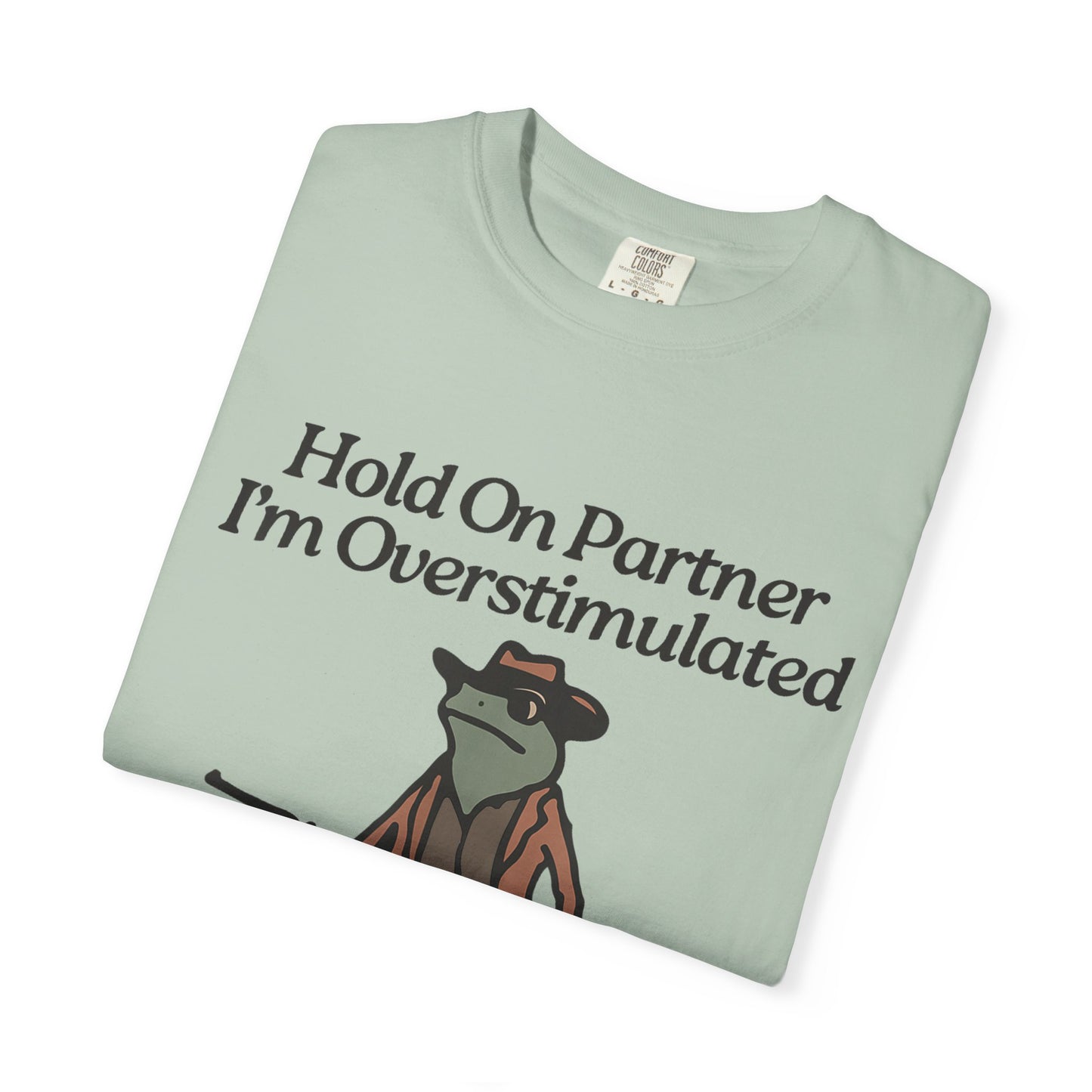 Hold On Partner, I'm Overstimulated T-Shirt | Whimsical Cowboy Frog T-Shirt | Funny Tees, Unisex Graphic Tee, Casual Wear, Gift for Him/Her