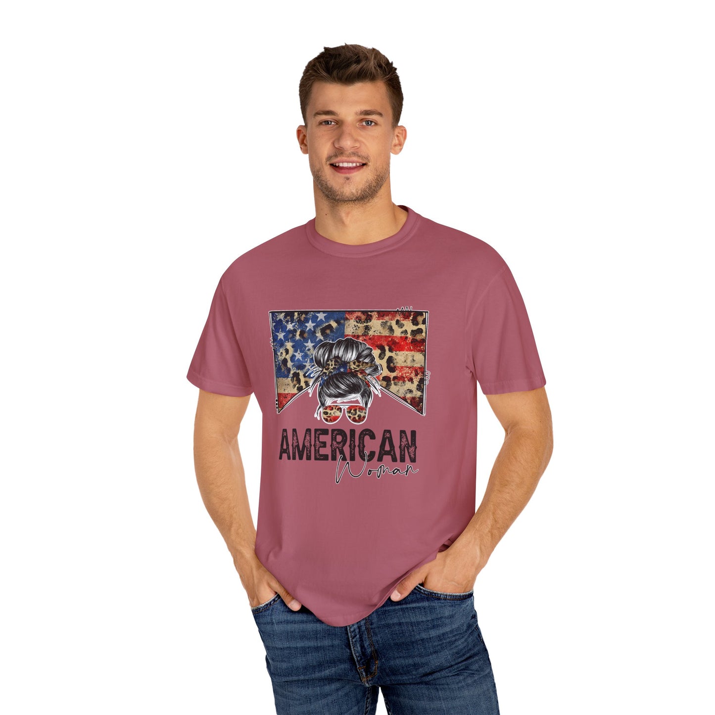 American Woman T-Shirt - Garment-Dyed, Patriotic Tee, Perfect for Independence Day, Gifts for Her, Casual Style