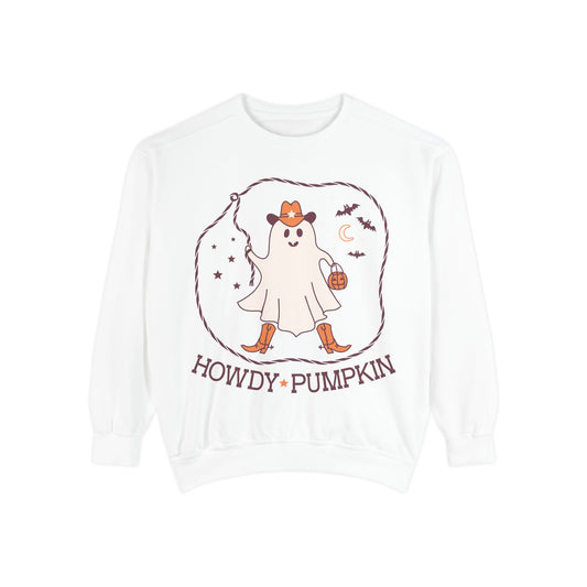Howdy Pumpkin Unisex Sweatshirt - Cozy Halloween Apparel, Ghost Halloween Sweater, Fall Fashion, Spooky Season Gift | Halloween Crewneck