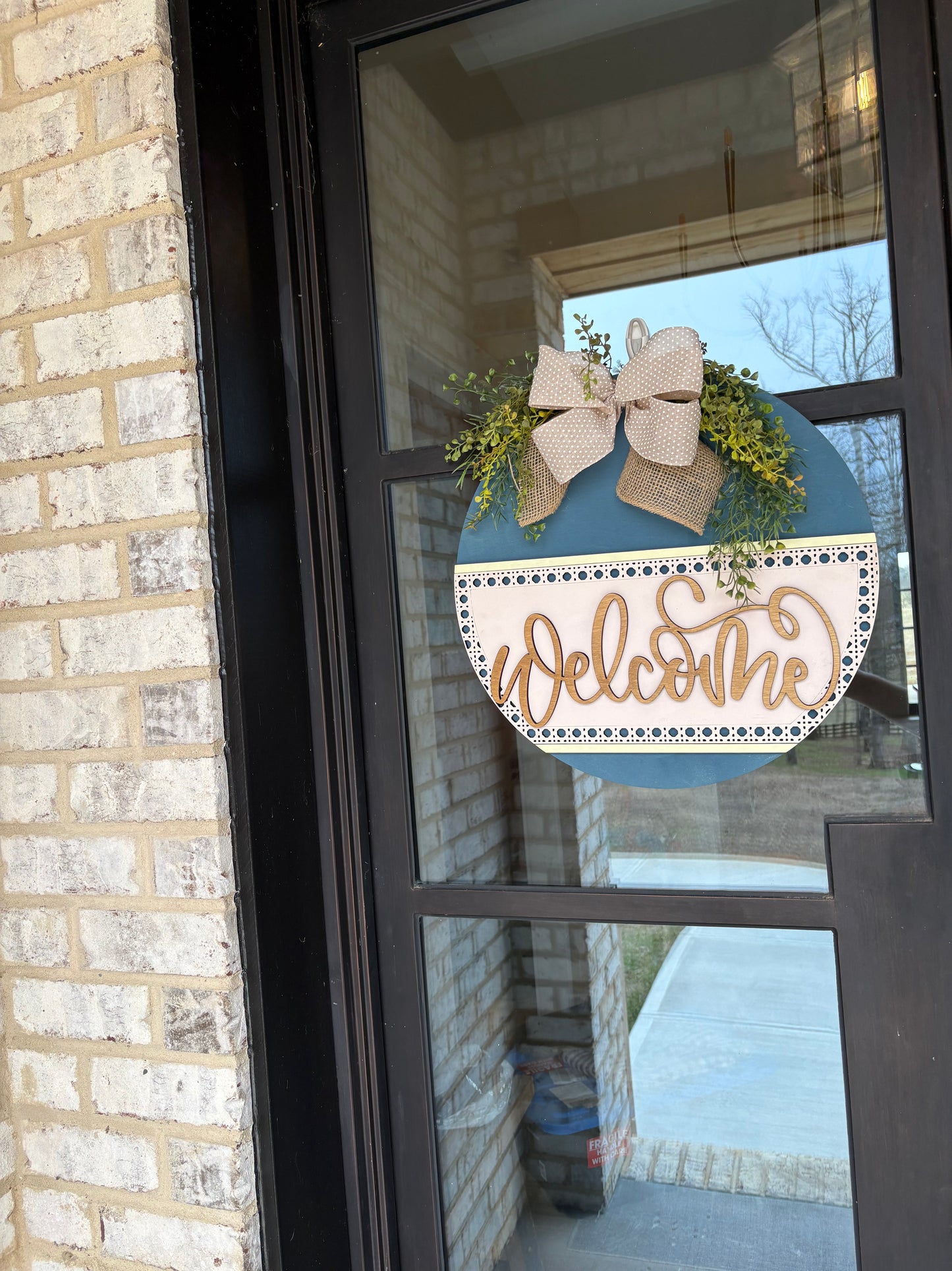 Boho Rustic Welcome Rattan Door Hanger Sign