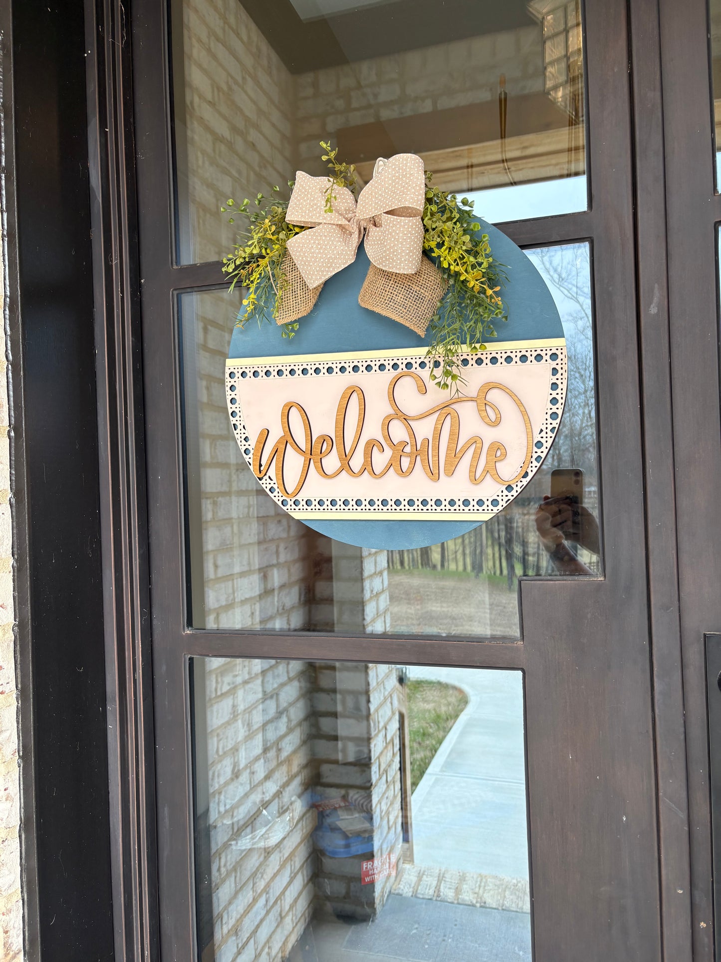 Boho Rustic Welcome Rattan Door Hanger Sign