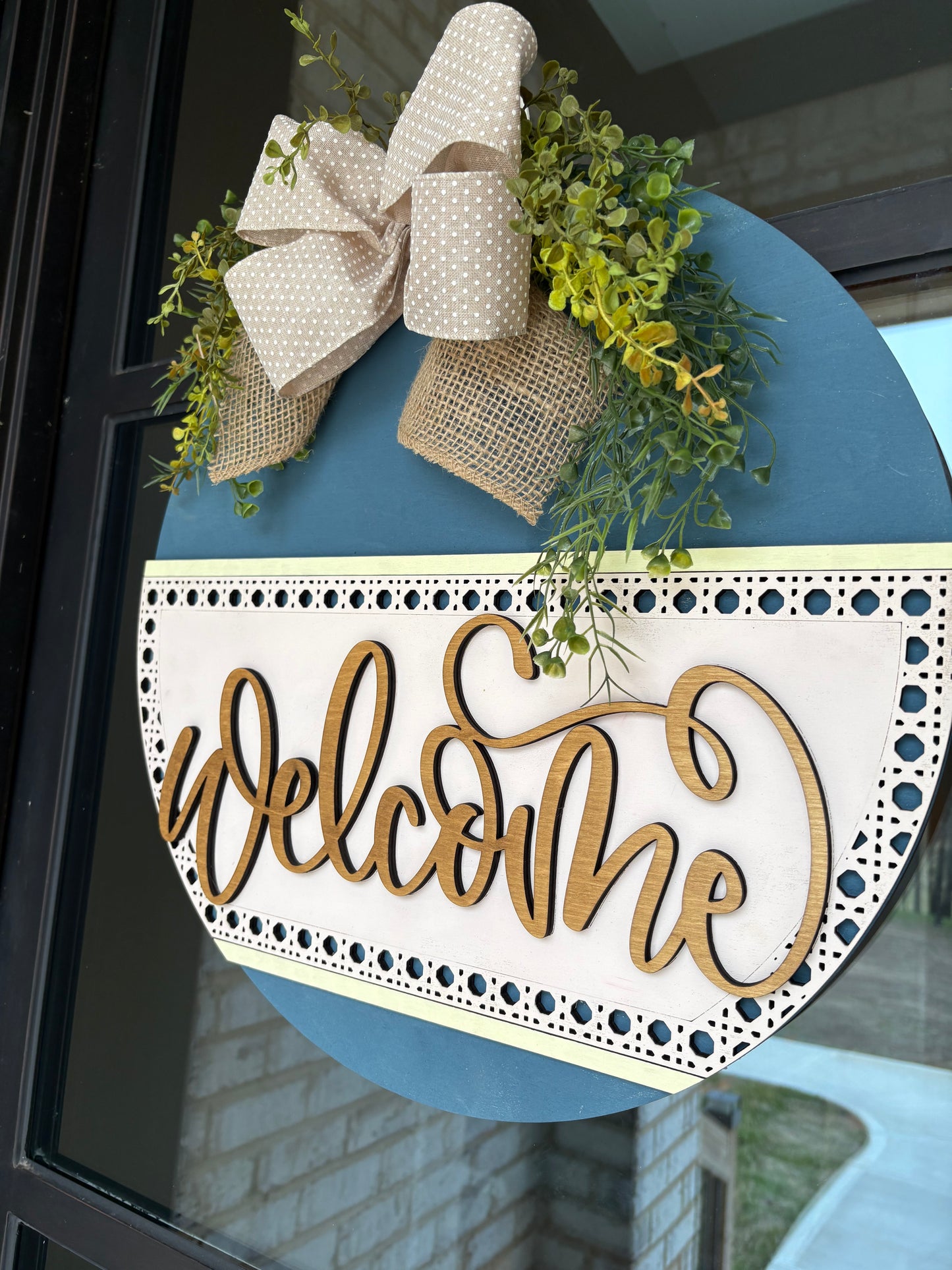 Boho Rustic Welcome Rattan Door Hanger Sign