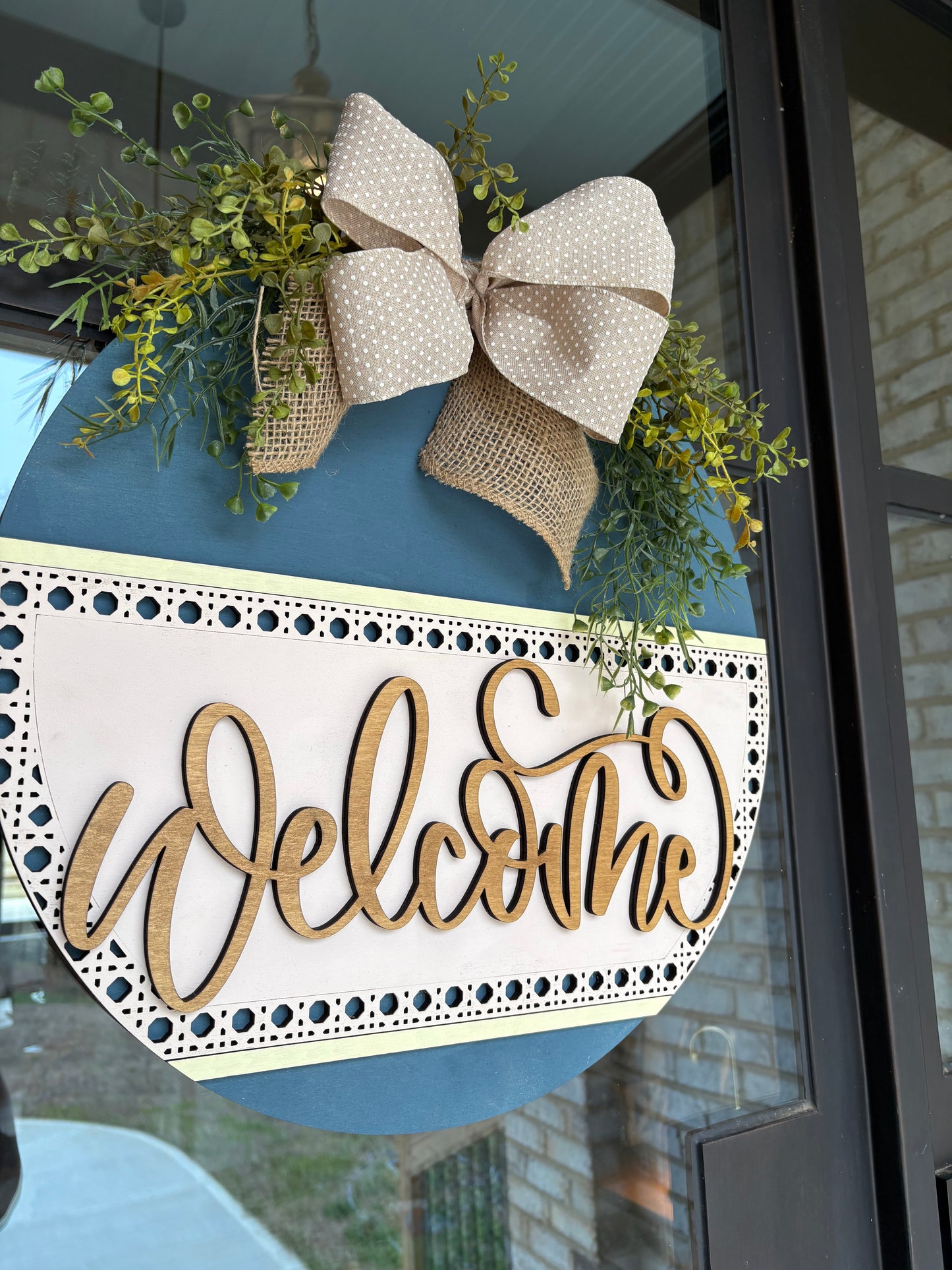 Boho Rustic Welcome Rattan Door Hanger Sign