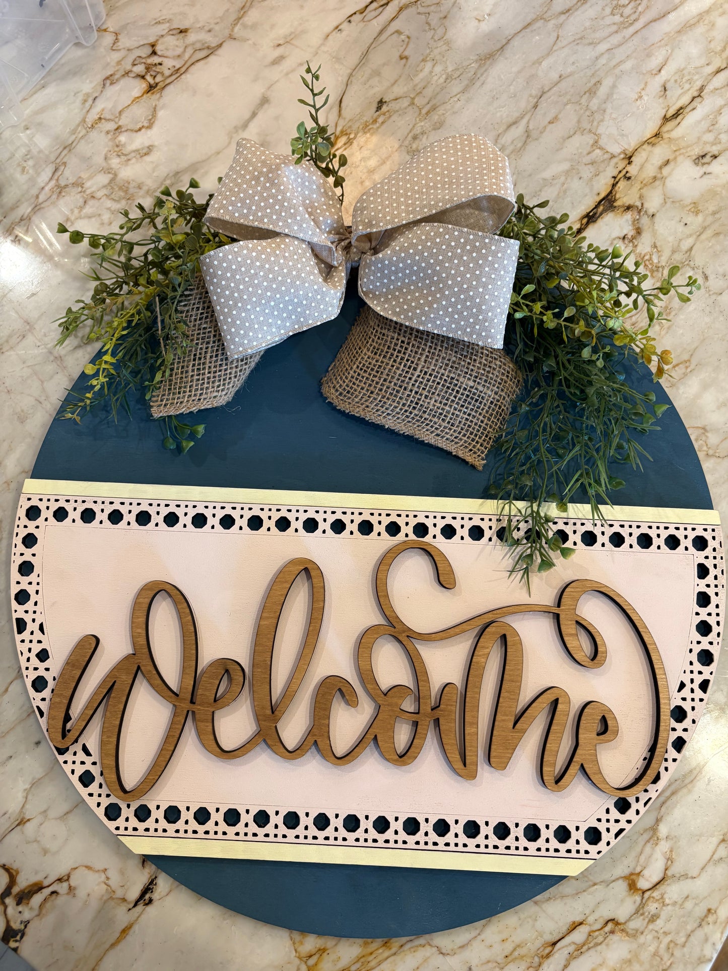 Boho Rustic Welcome Rattan Door Hanger Sign