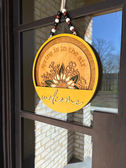 Spring Is In The Air Welcome Door Hanger Sign