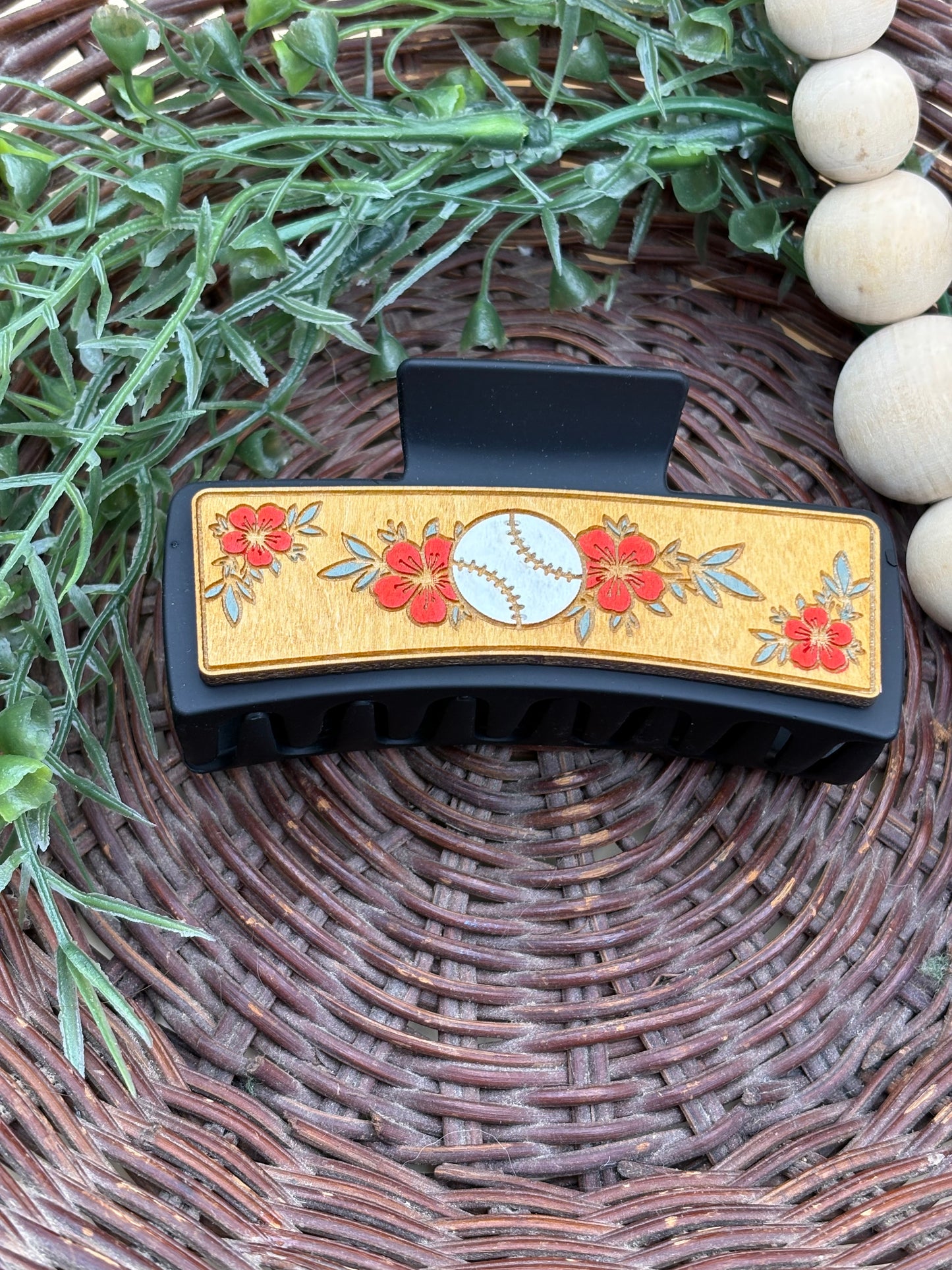 Baseball Floral Hair/Claw Clips