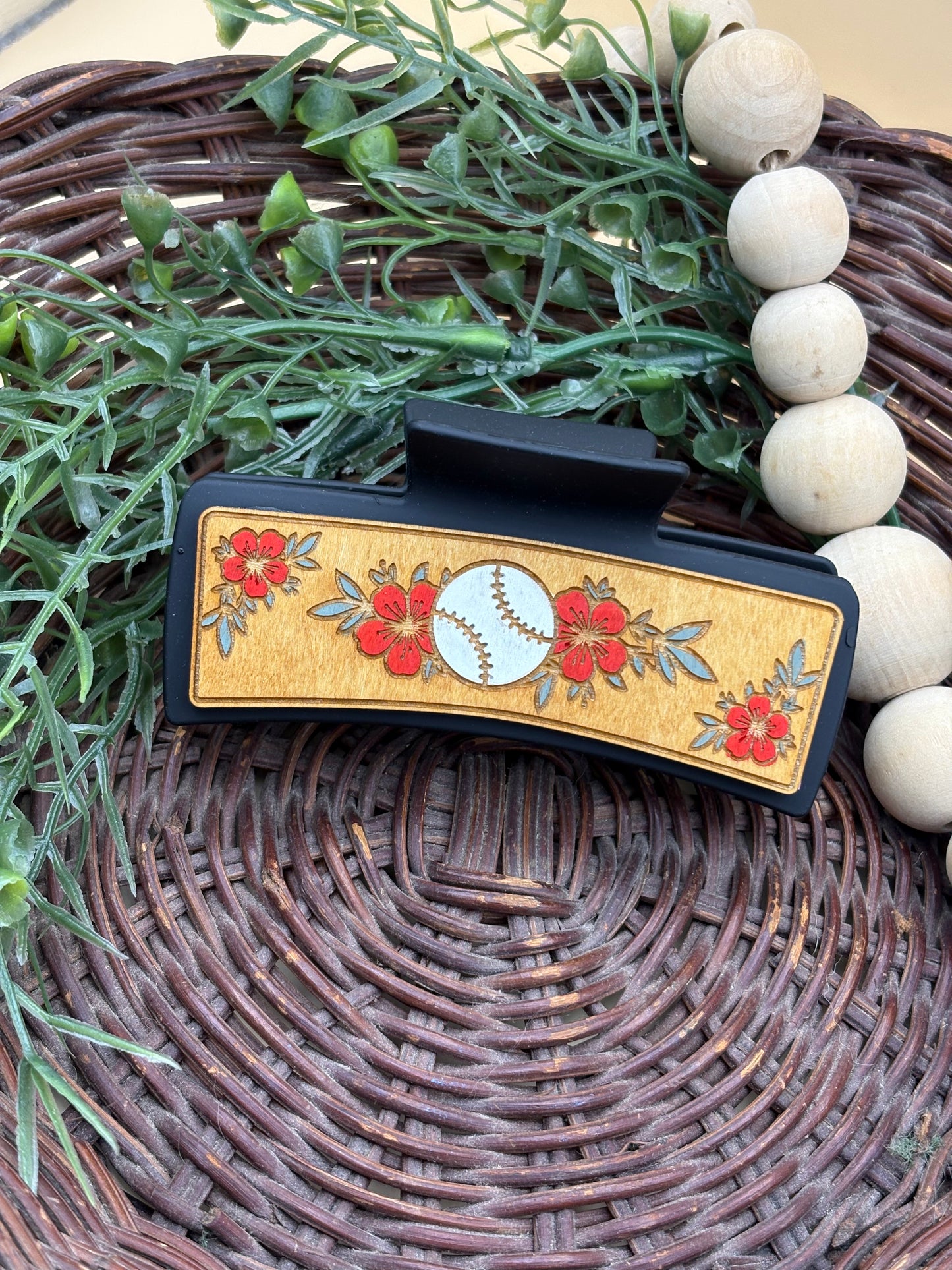 Baseball Floral Hair/Claw Clips
