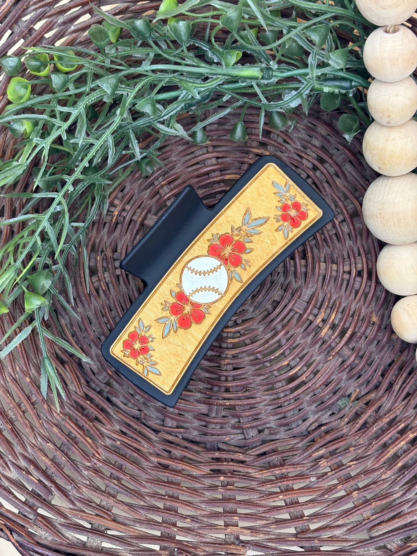 Baseball Floral Hair/Claw Clips