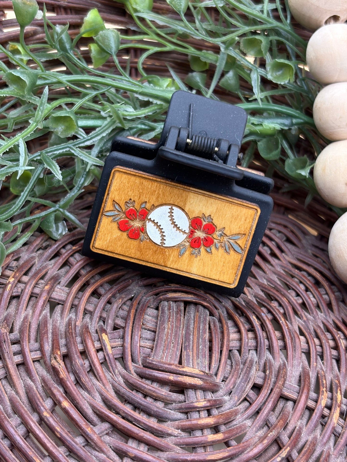 Baseball Floral Hair/Claw Clips