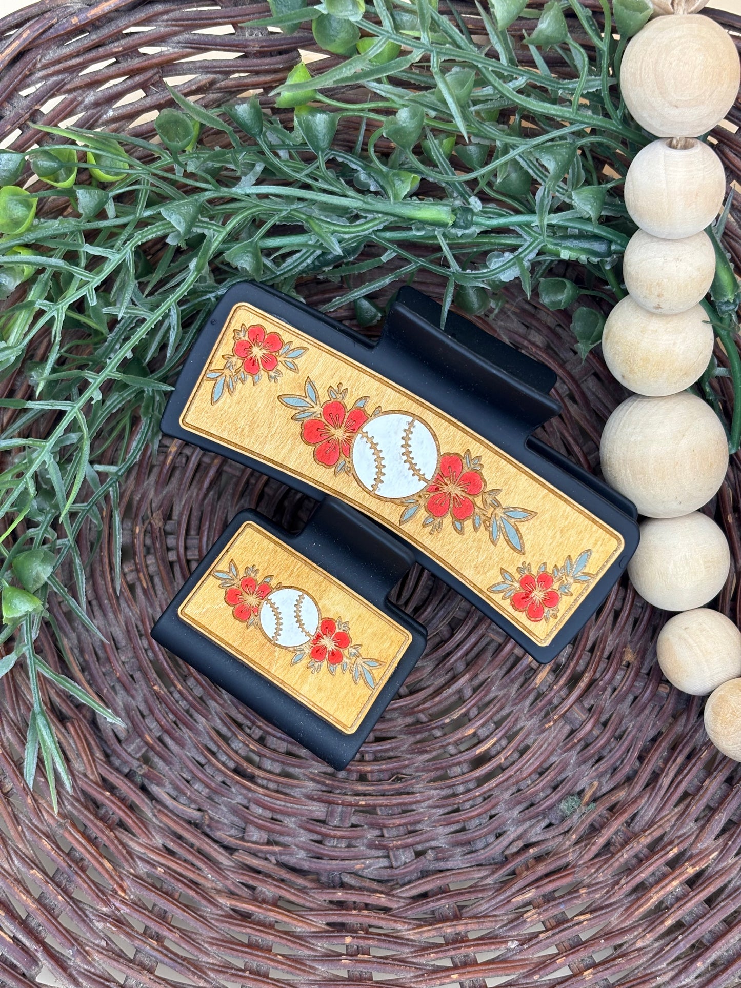 Baseball Floral Hair/Claw Clips