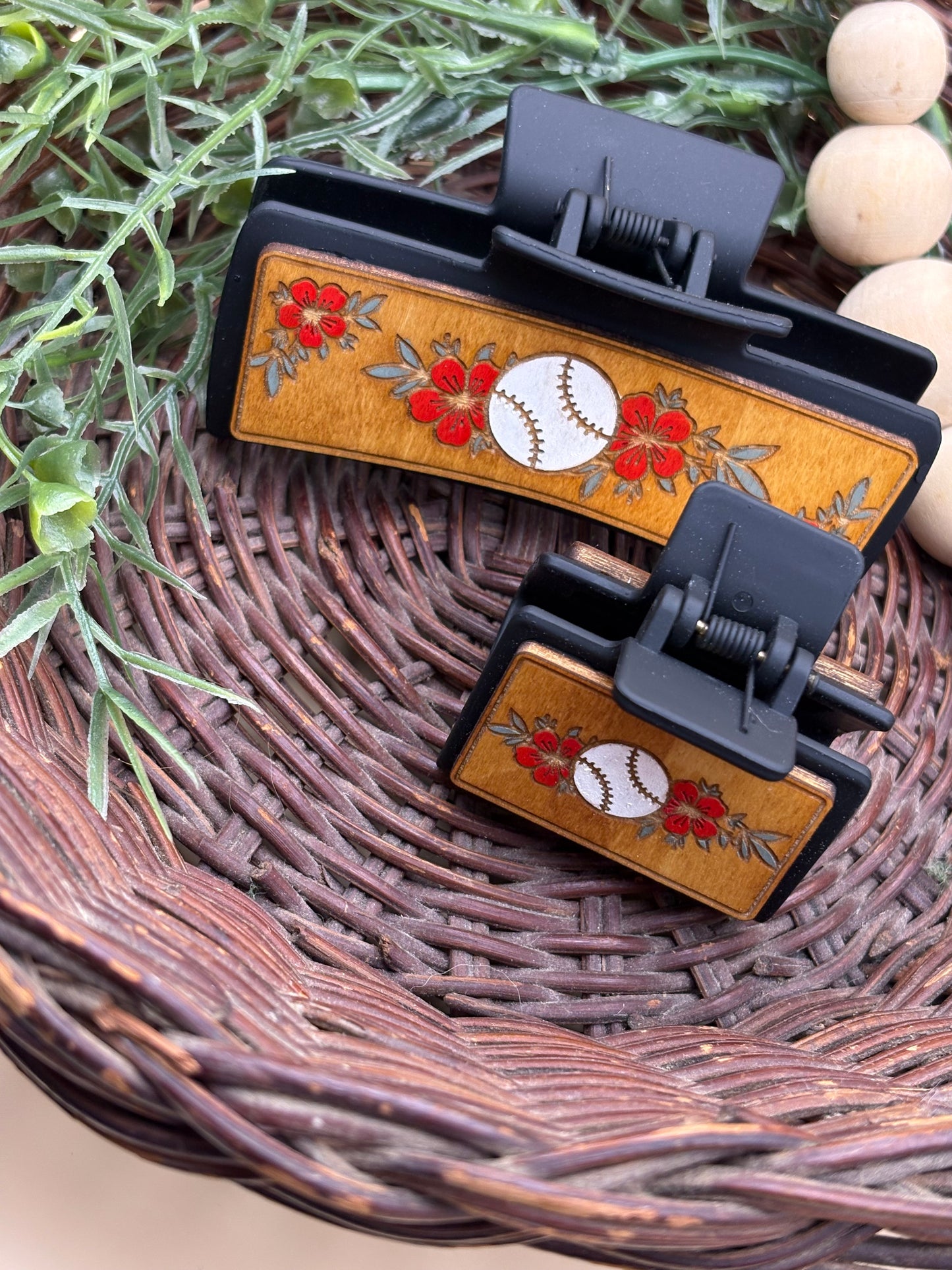 Baseball Floral Hair/Claw Clips