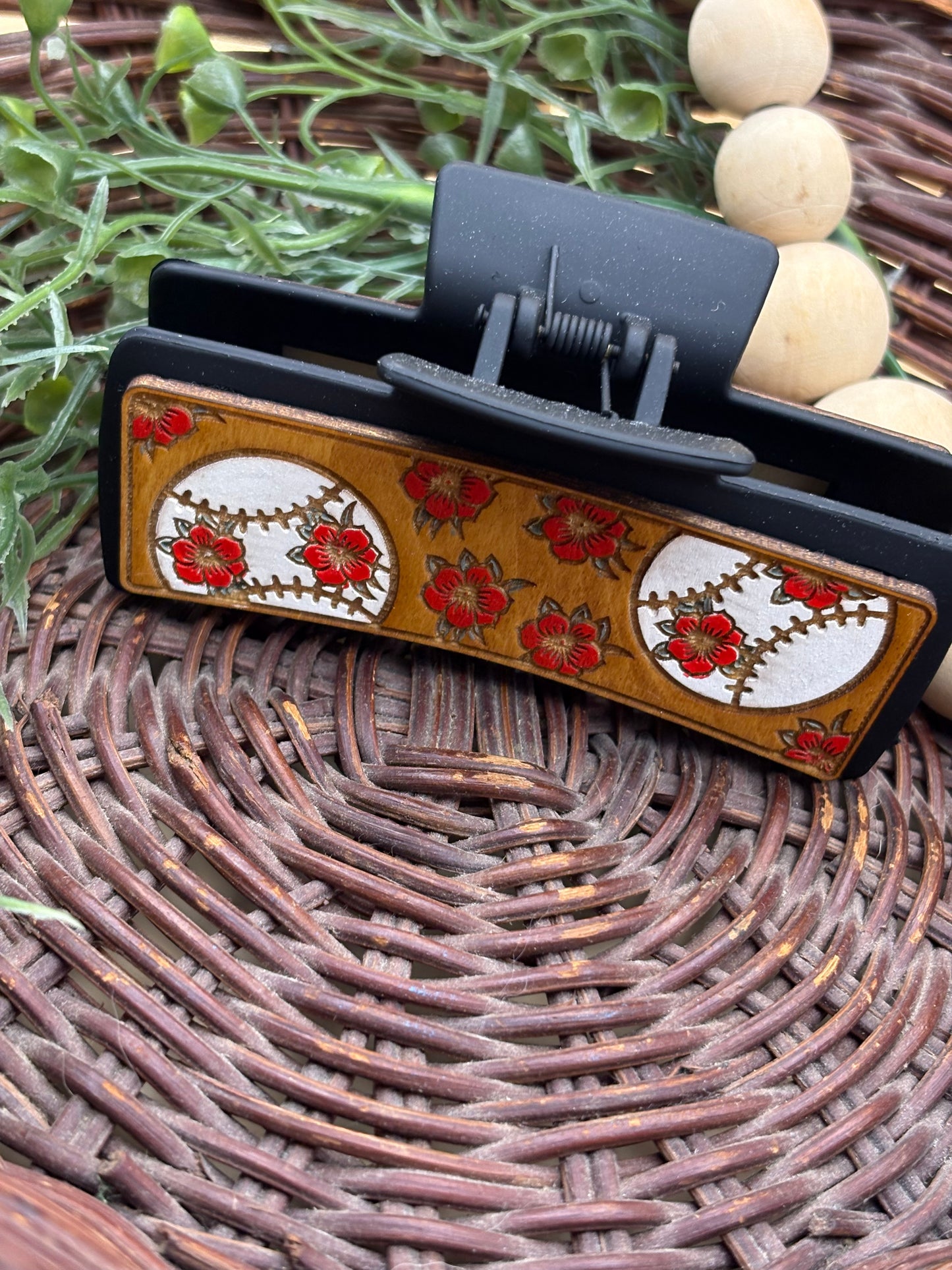 Floral Patterned Baseball Hair/Claw Clips