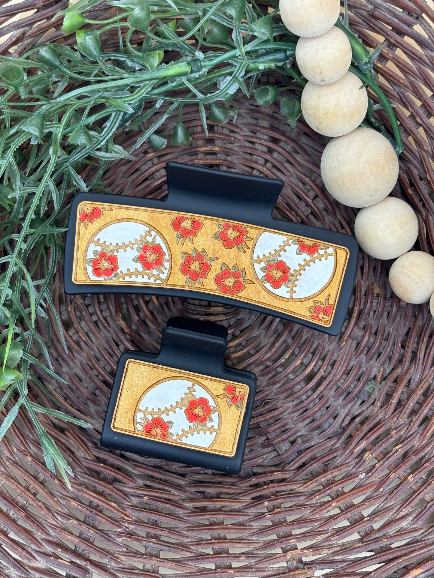 Floral Patterned Baseball Hair/Claw Clips