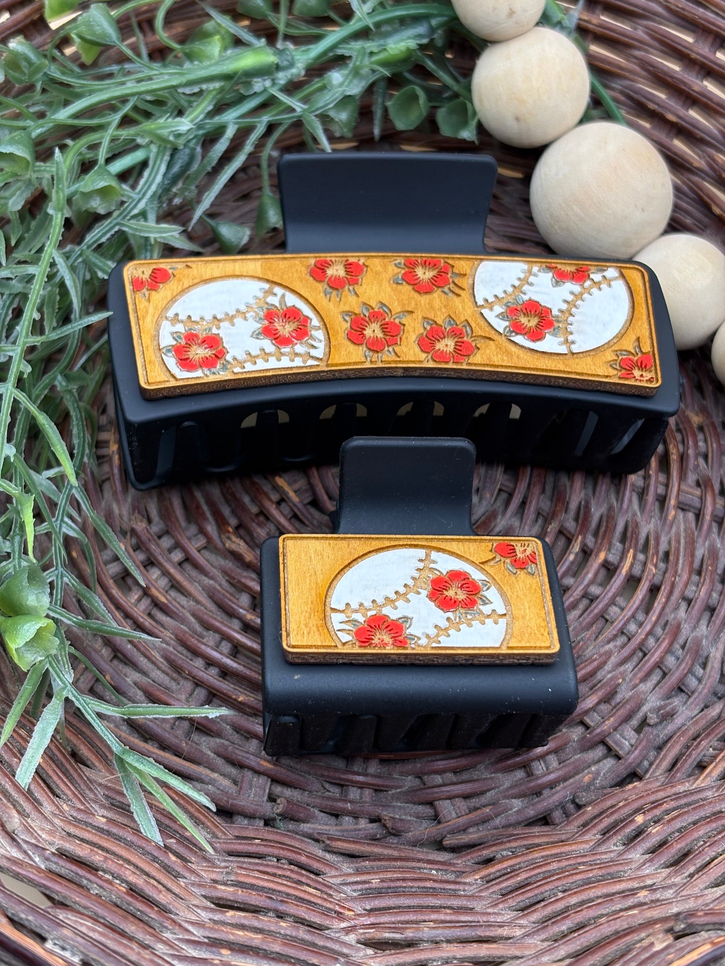 Floral Patterned Baseball Hair/Claw Clips