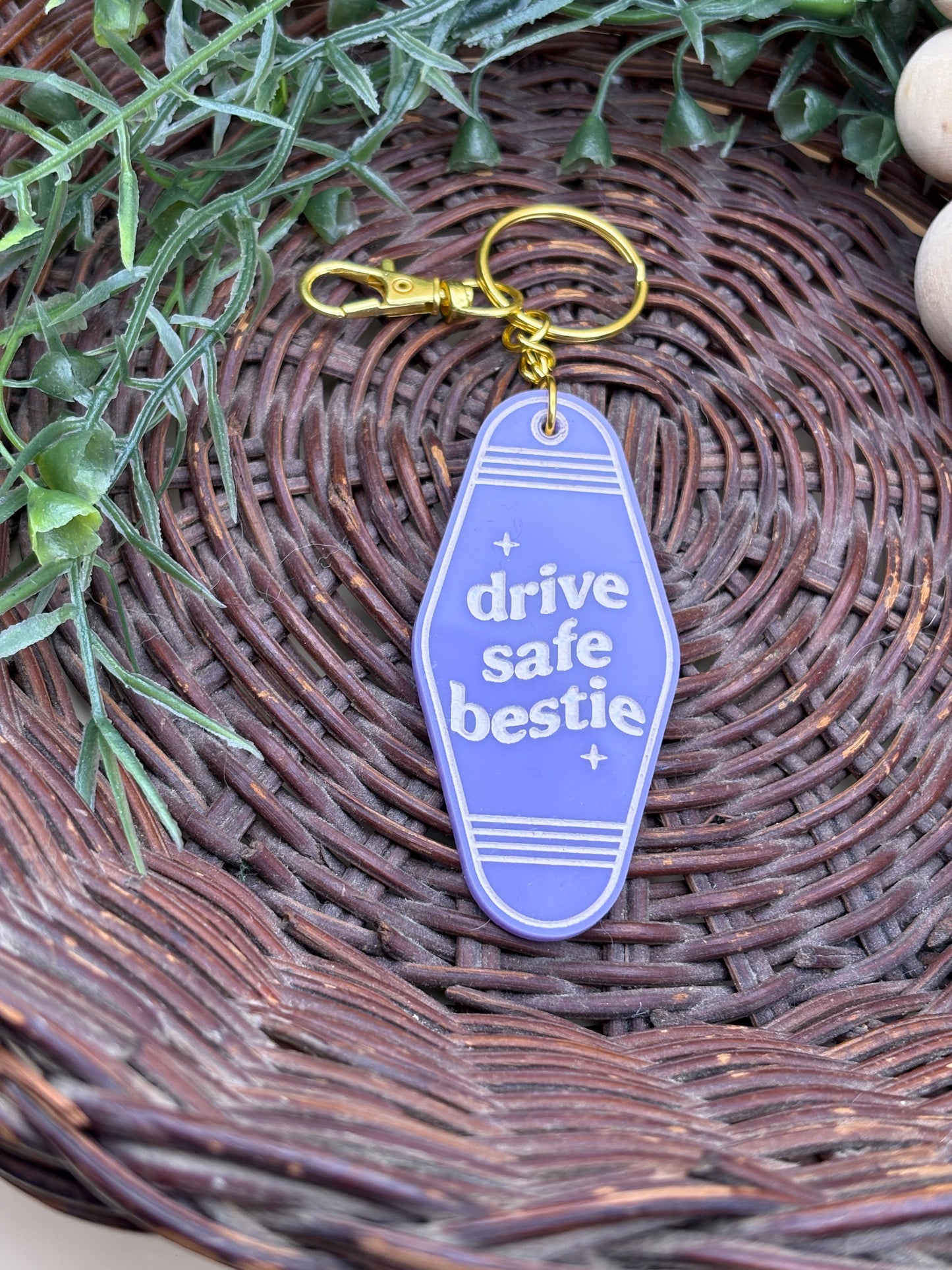 Drive Safe Bestie Motel Style Keychain