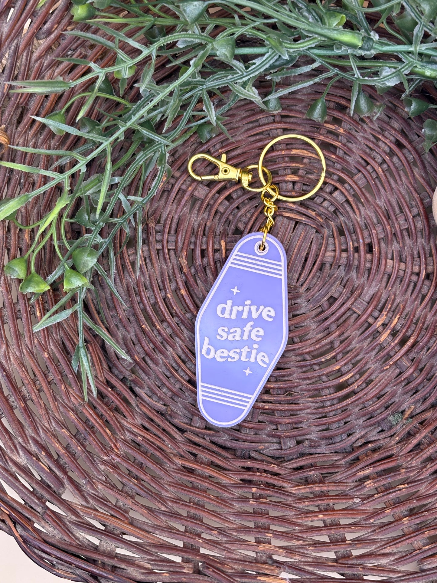 Drive Safe Bestie Motel Style Keychain