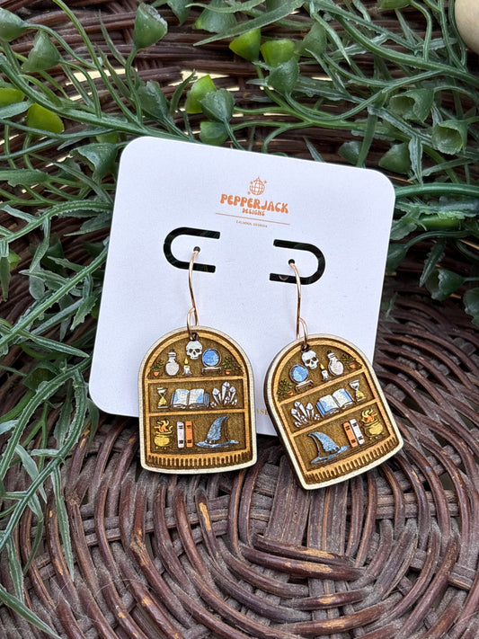 Arched Spooky Vibe Bookshelf Earrings