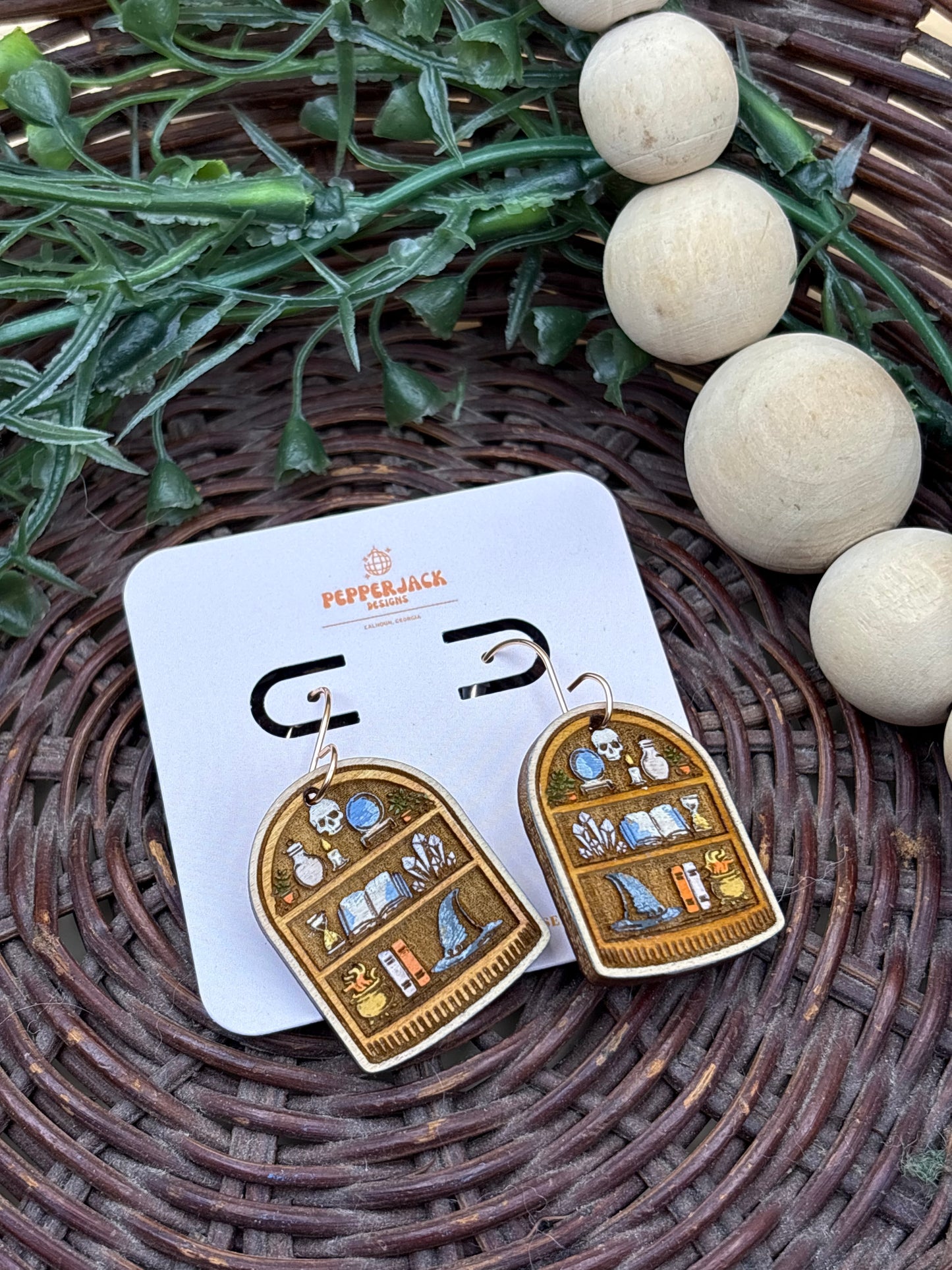Arched Spooky Vibe Bookshelf Earrings
