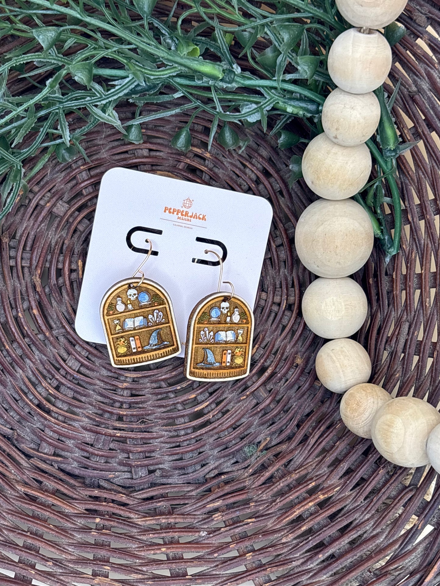 Arched Spooky Vibe Bookshelf Earrings