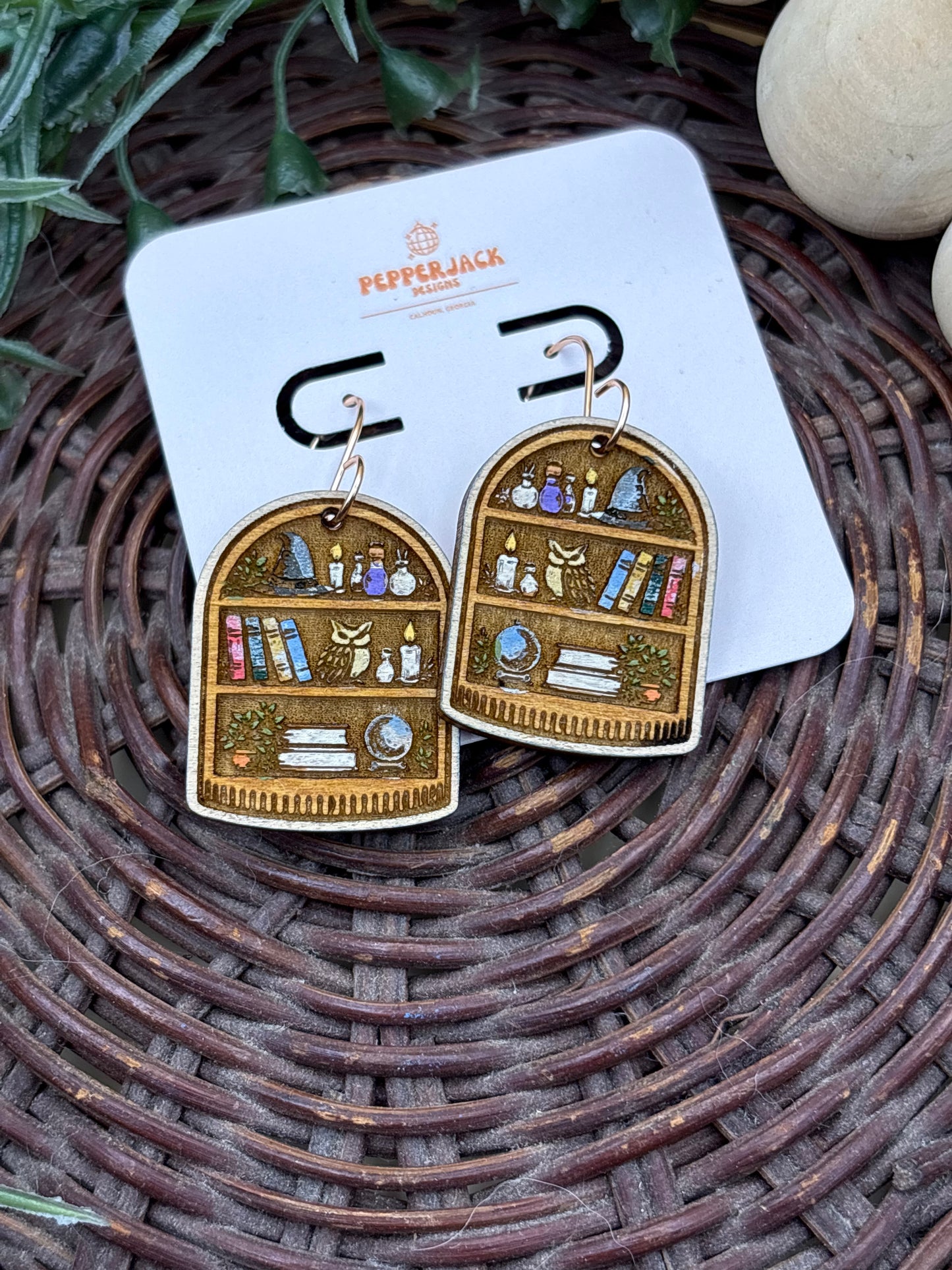 Arched Spooky Vibe Bookshelf Earrings