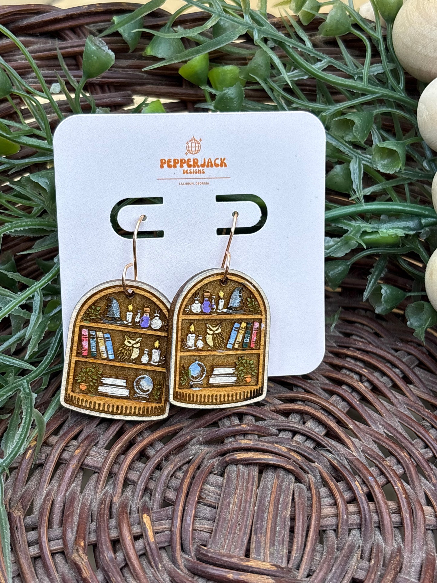 Arched Spooky Vibe Bookshelf Earrings