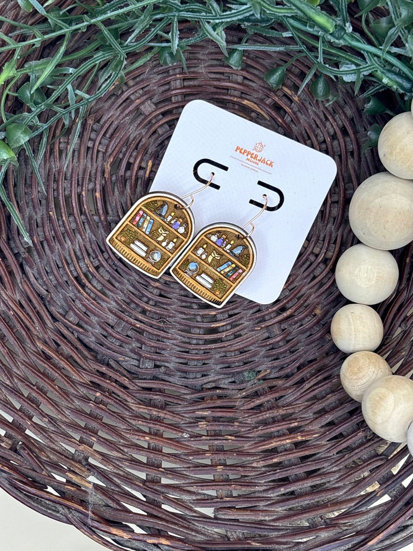 Arched Spooky Vibe Bookshelf Earrings