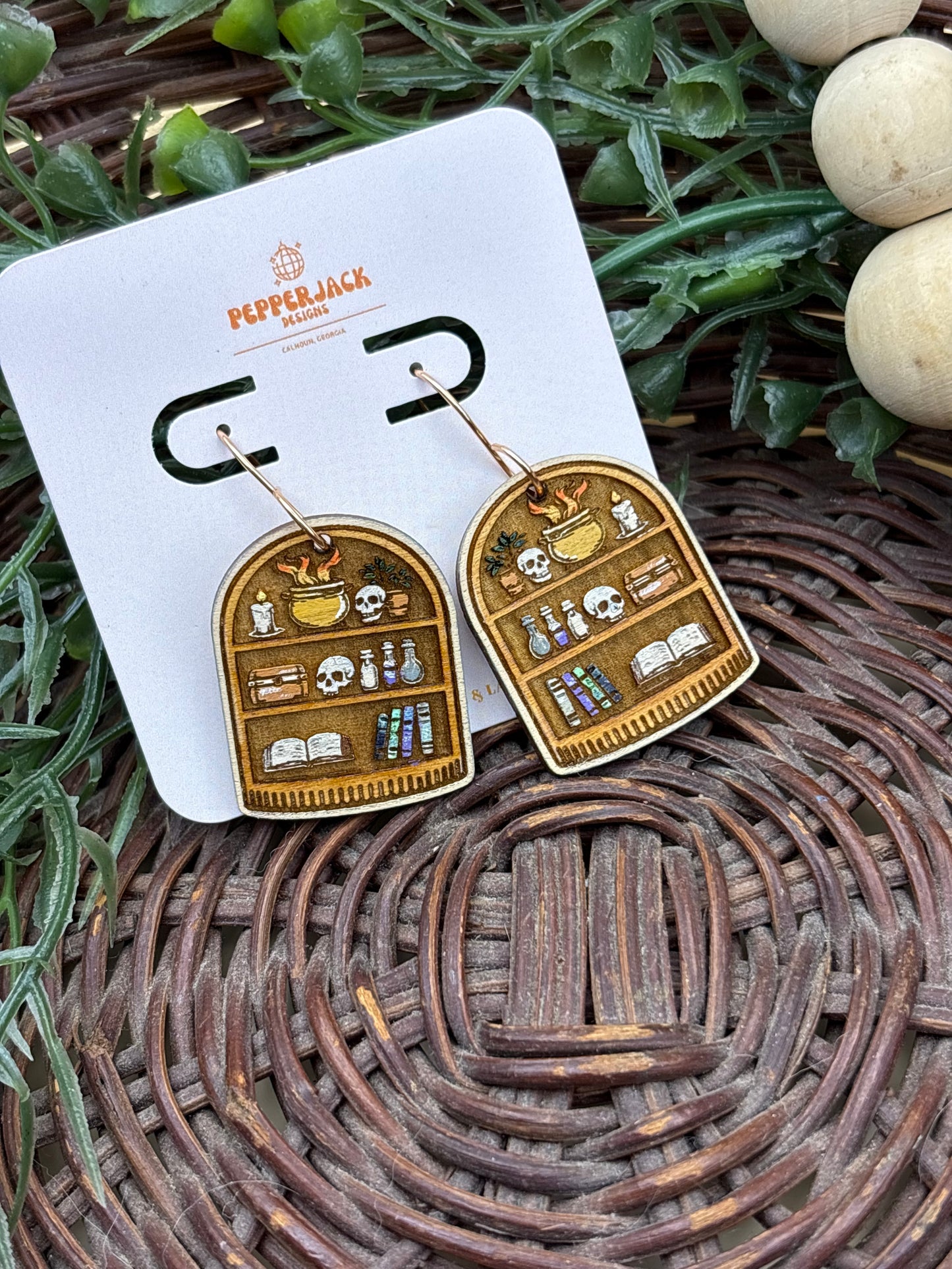 Arched Spooky Vibe Bookshelf Earrings