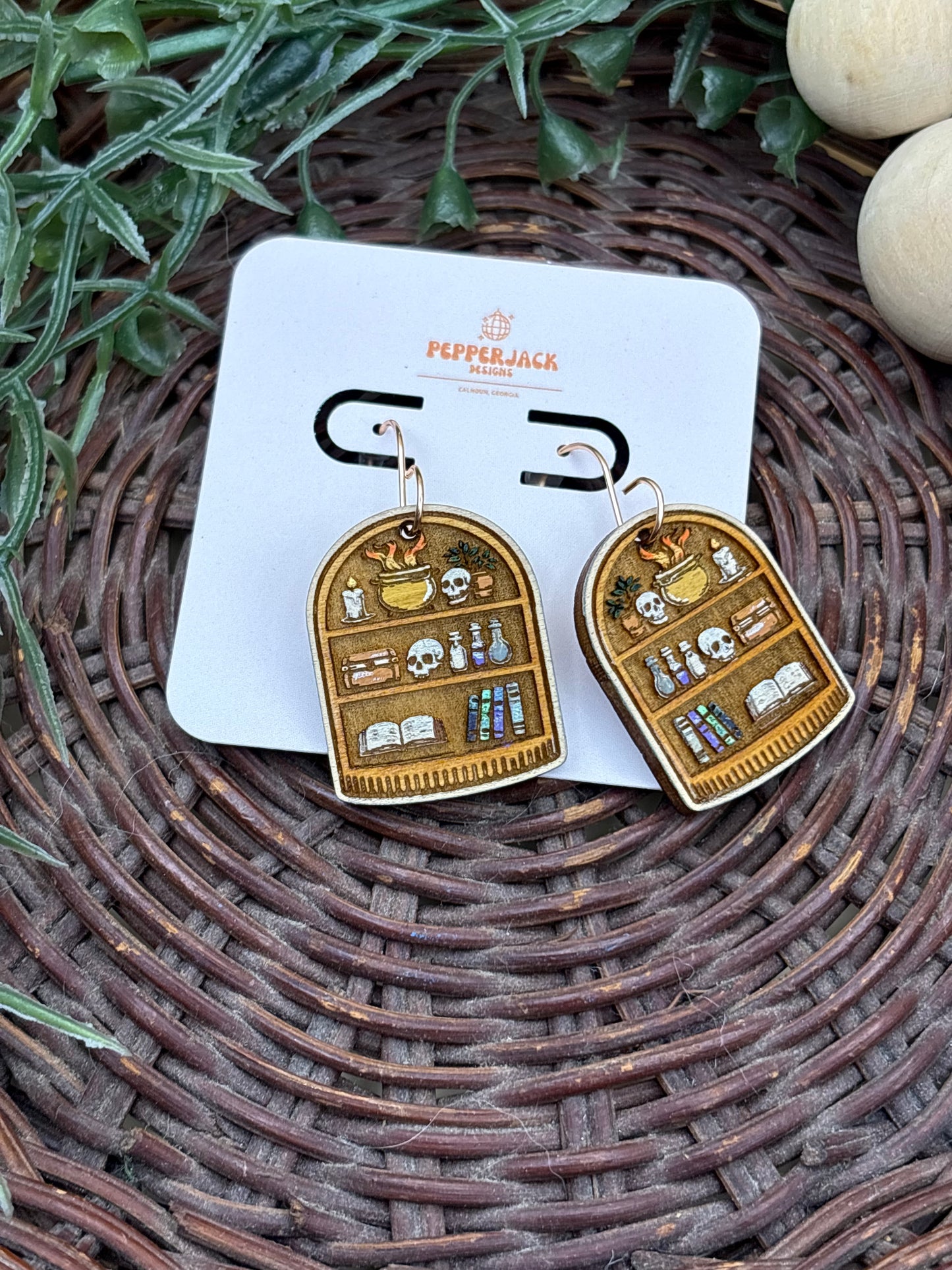 Arched Spooky Vibe Bookshelf Earrings