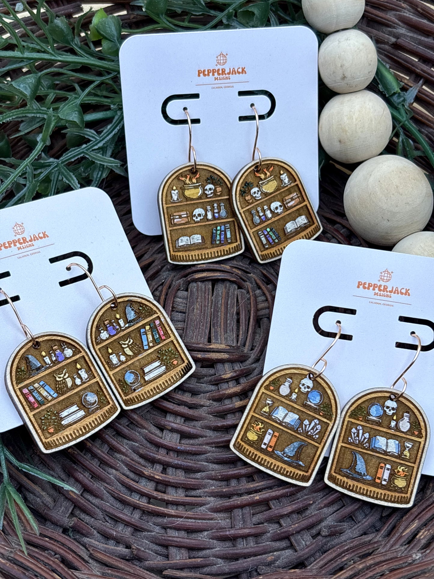 Arched Spooky Vibe Bookshelf Earrings