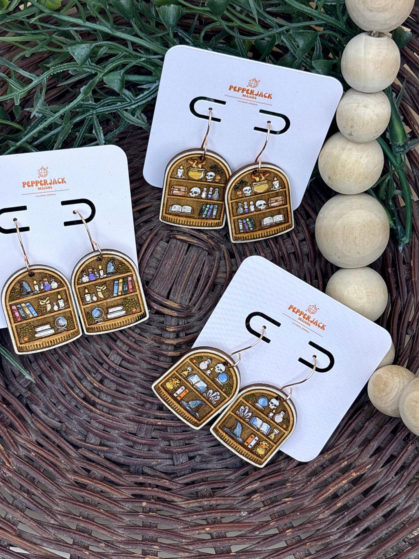 Arched Spooky Vibe Bookshelf Earrings