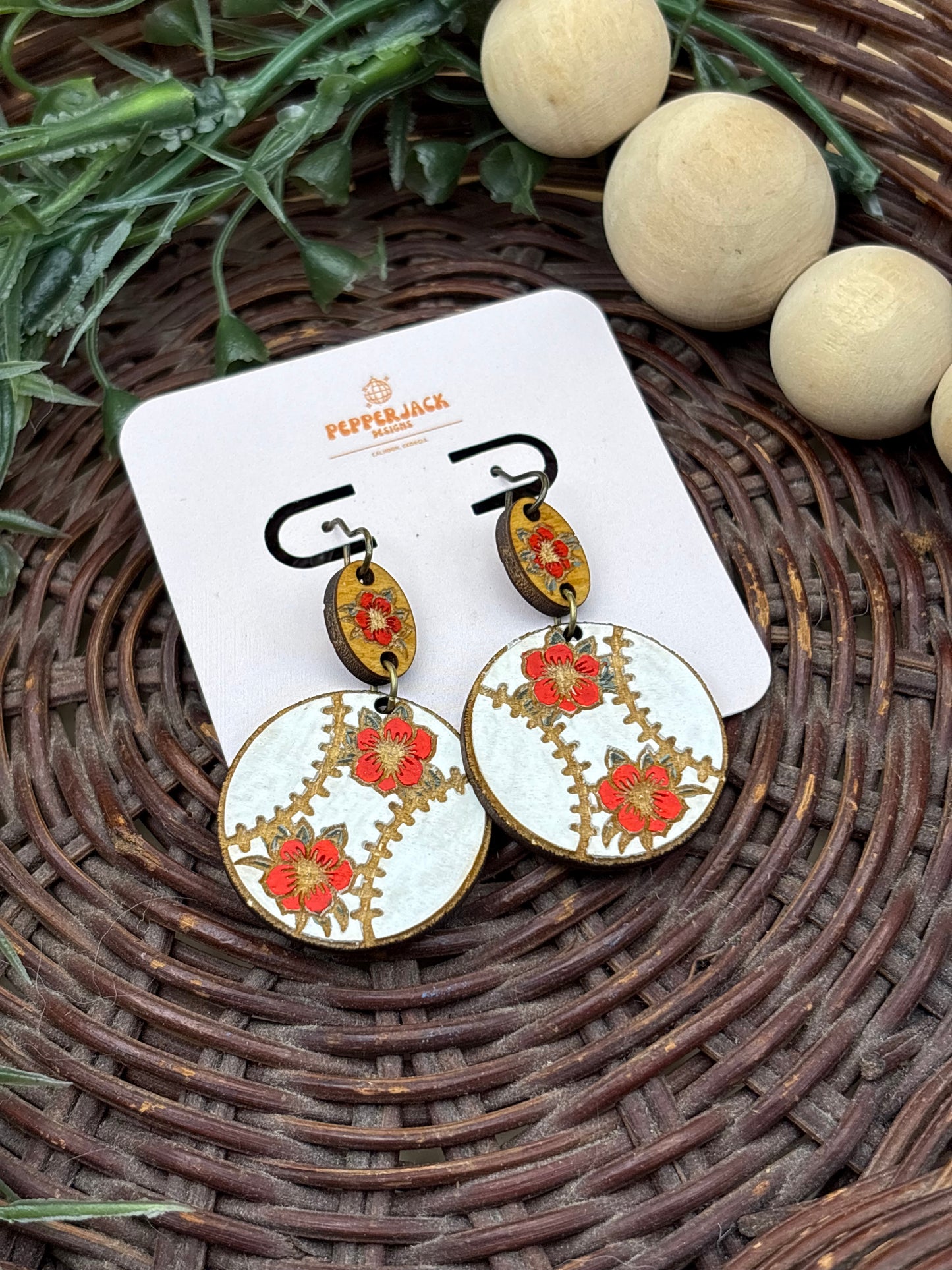 Floral Pattern Baseball Earrings