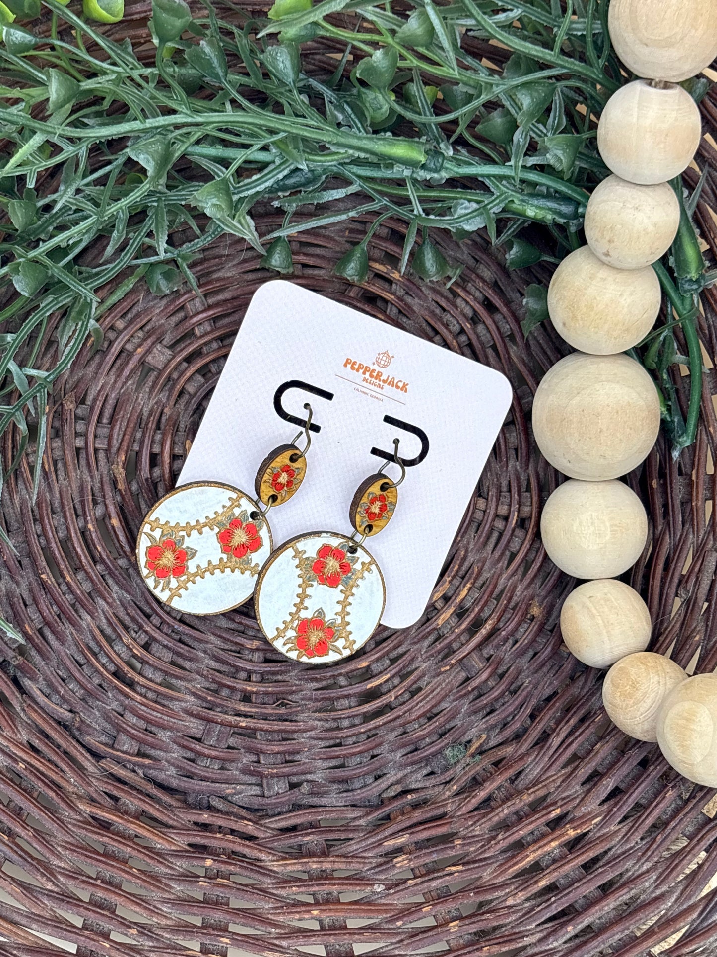 Floral Pattern Baseball Earrings