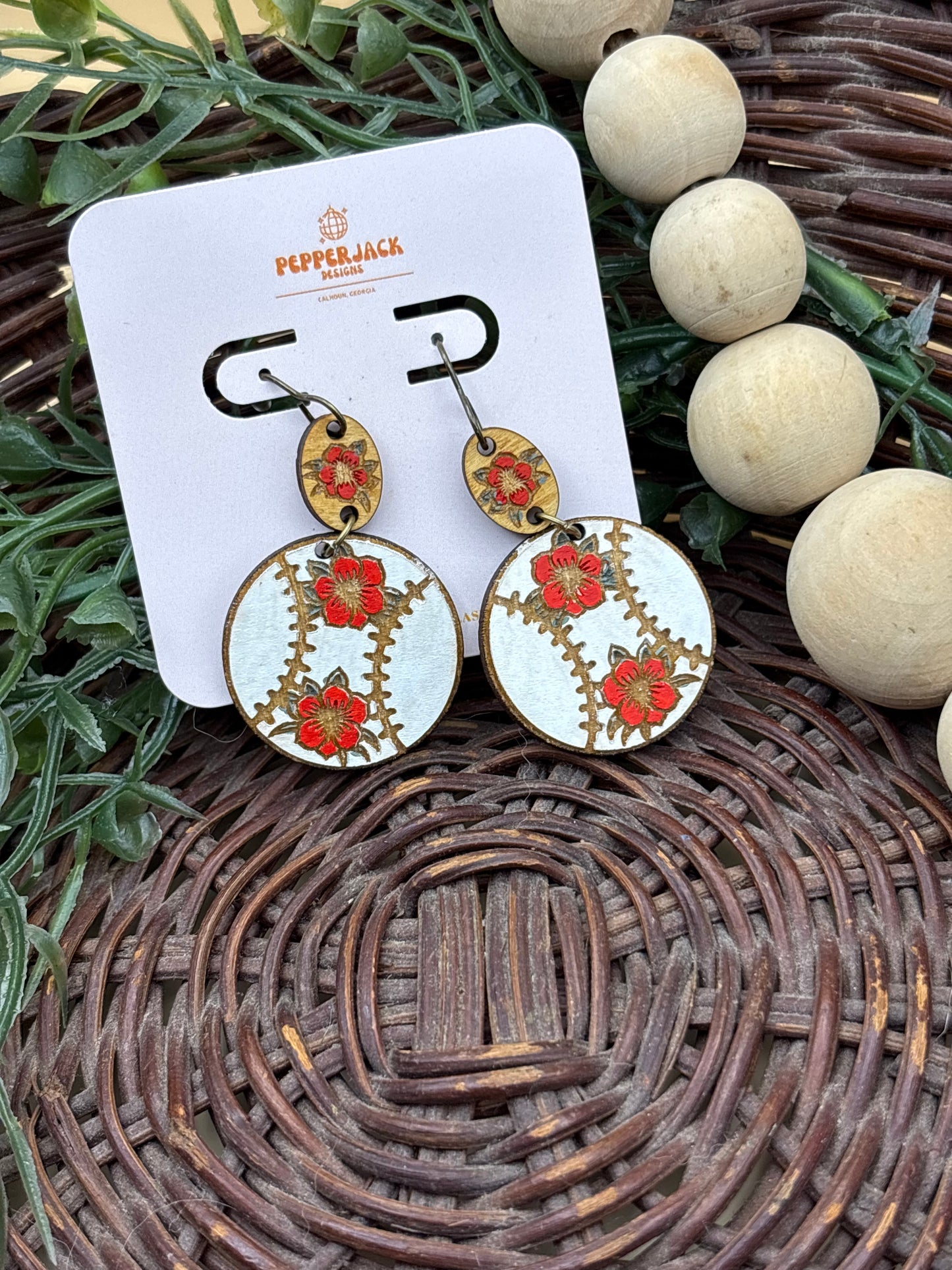 Floral Pattern Baseball Earrings