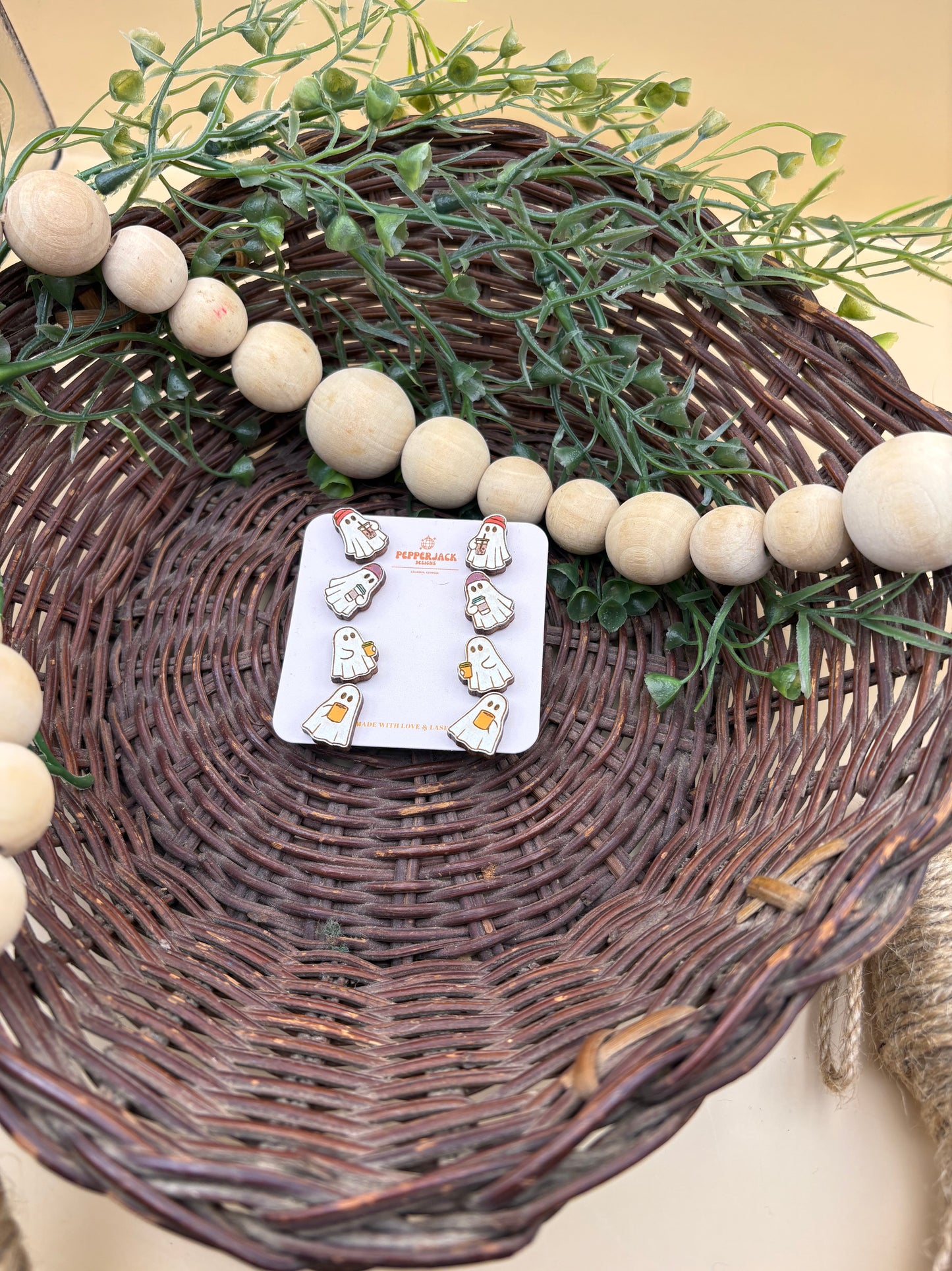 Ghosts Drinking Coffee Stud Earrings