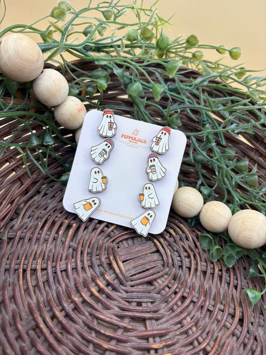 Ghosts Drinking Coffee Stud Earrings