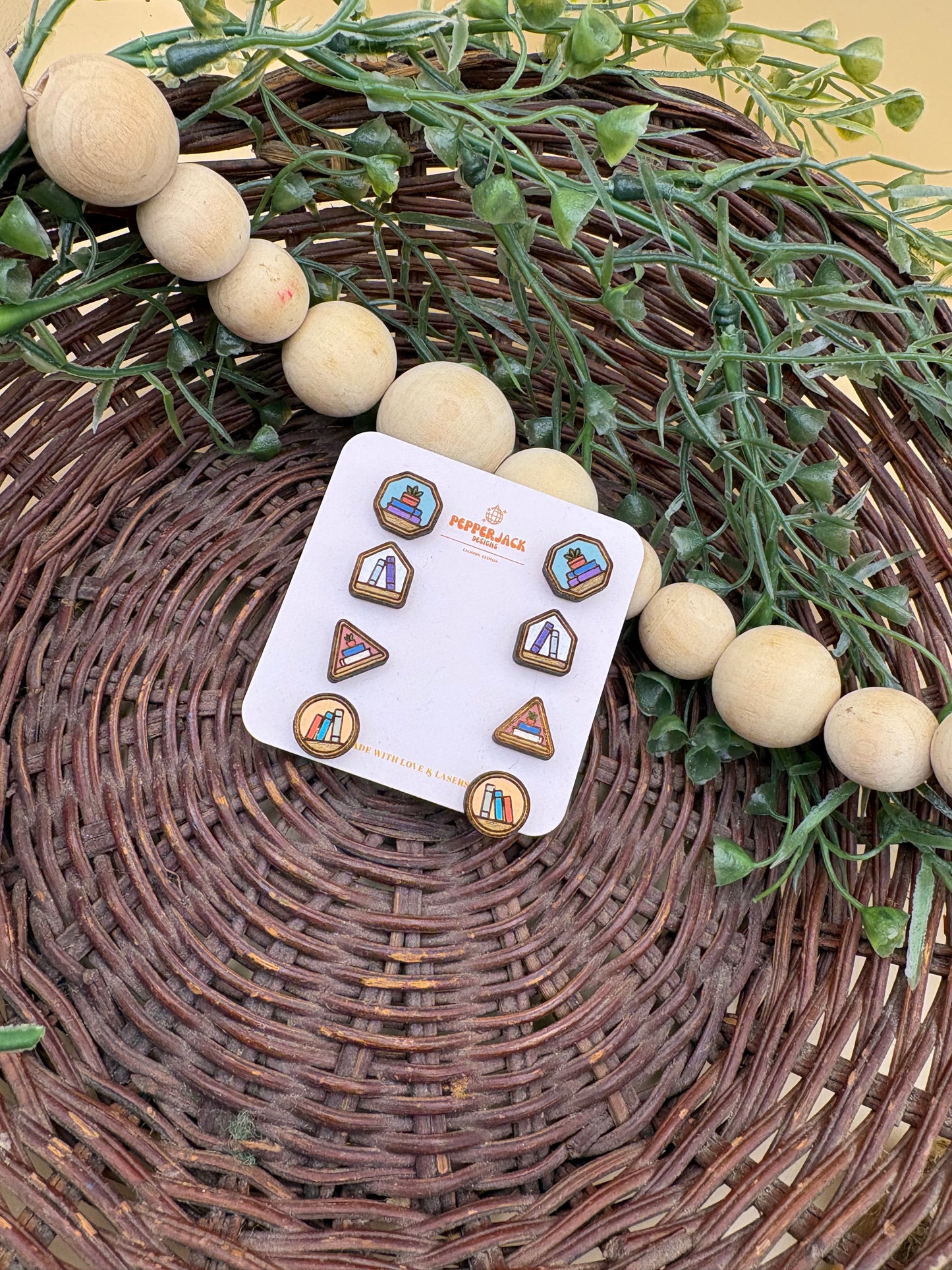 Geometric Bookshelf Stud Earrings - Set of 4