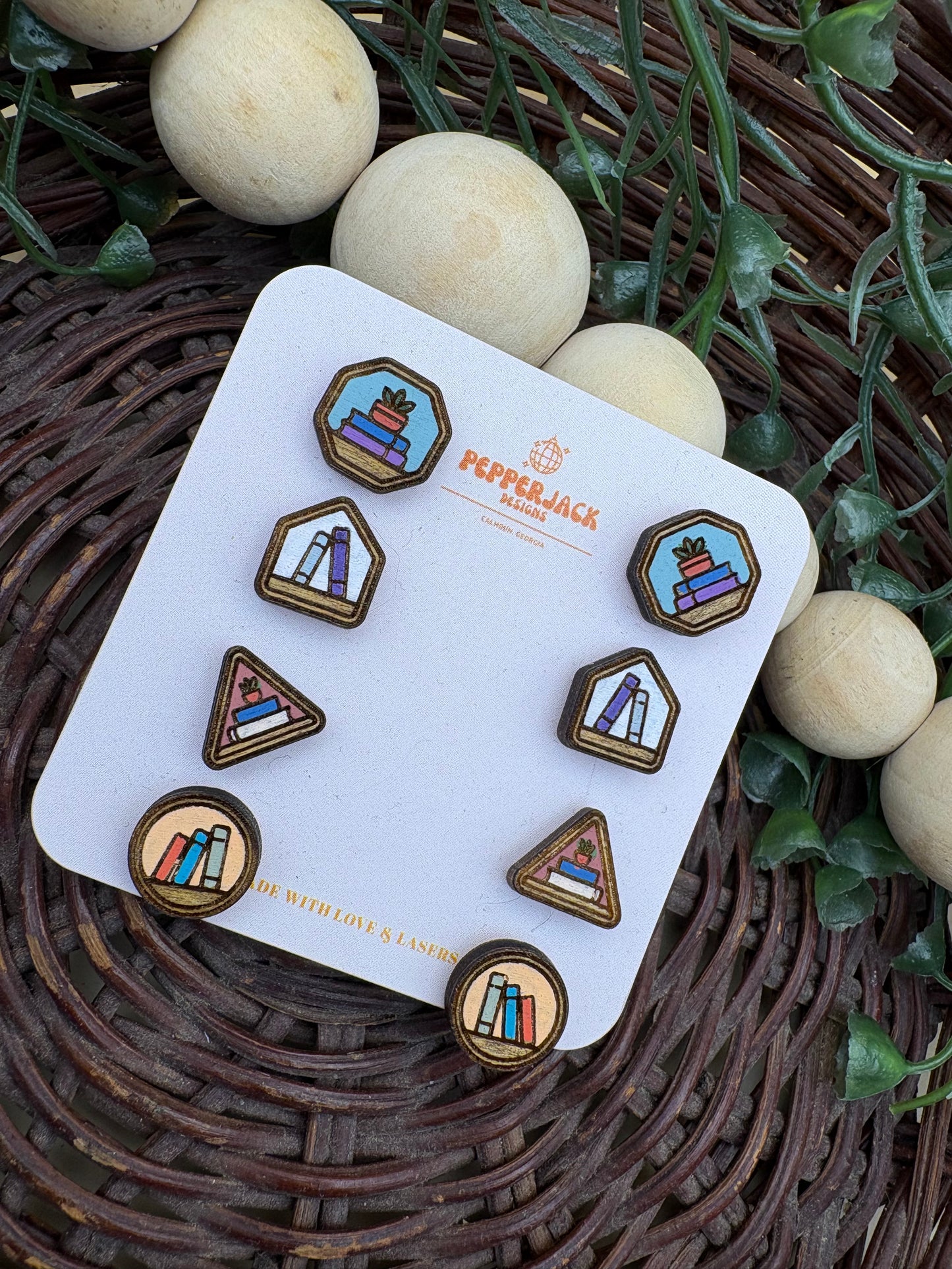 Geometric Bookshelf Stud Earrings - Set of 4