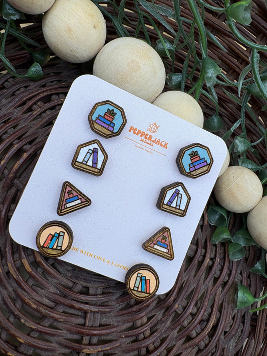 Geometric Bookshelf Stud Earrings - Set of 4