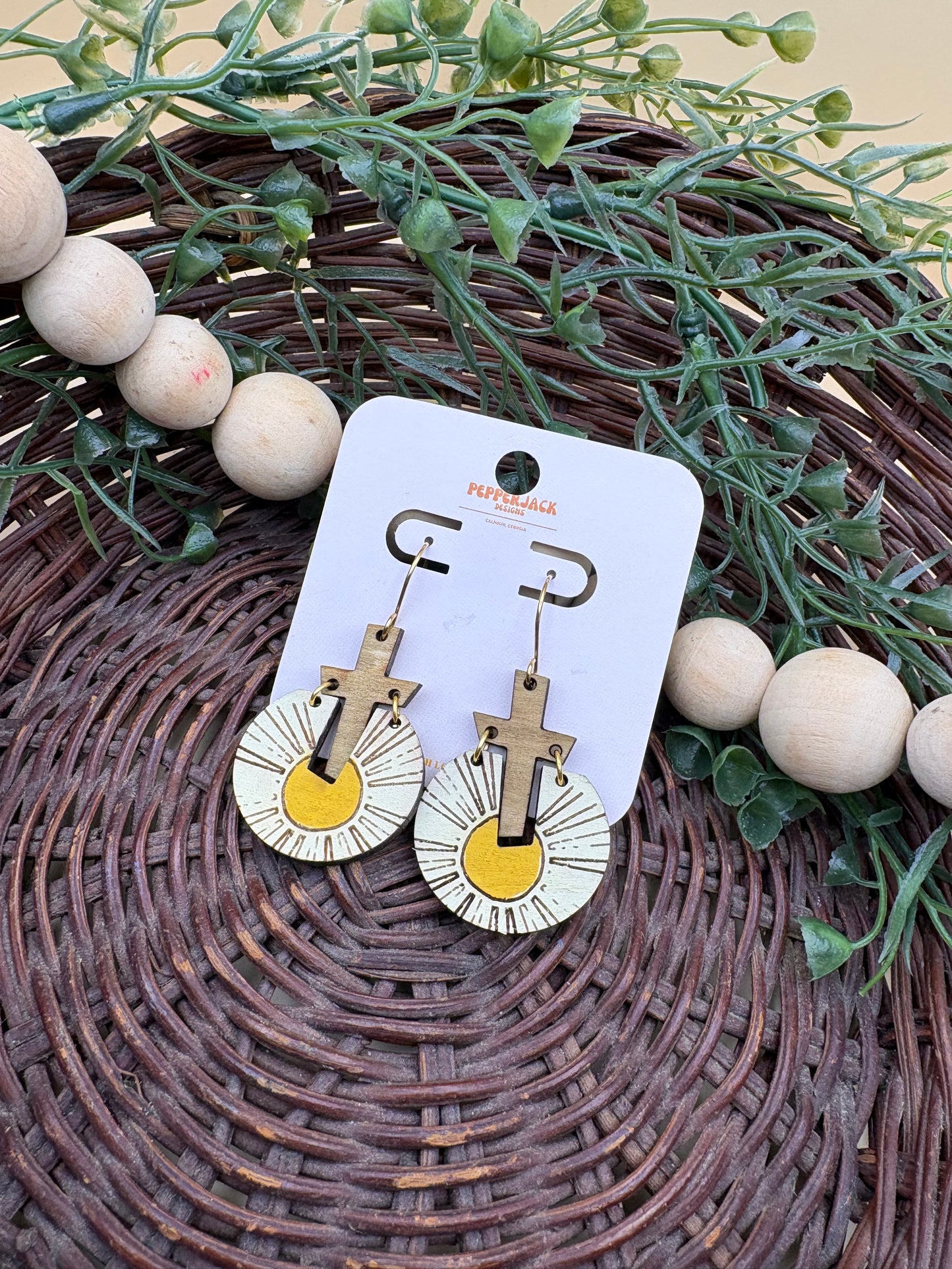 Sun Burst Cross Earrings
