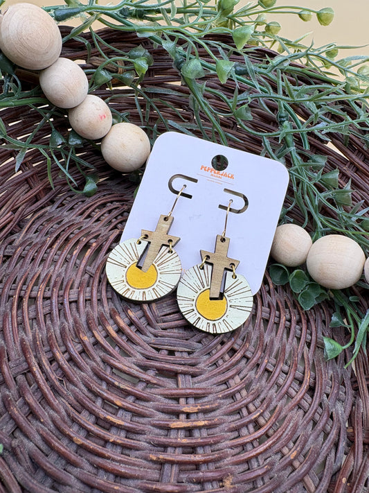 Sun Burst Cross Earrings