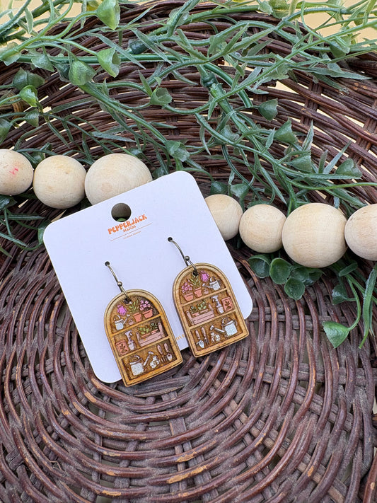 Garden Bookshelf Wooden Dangle Earrings