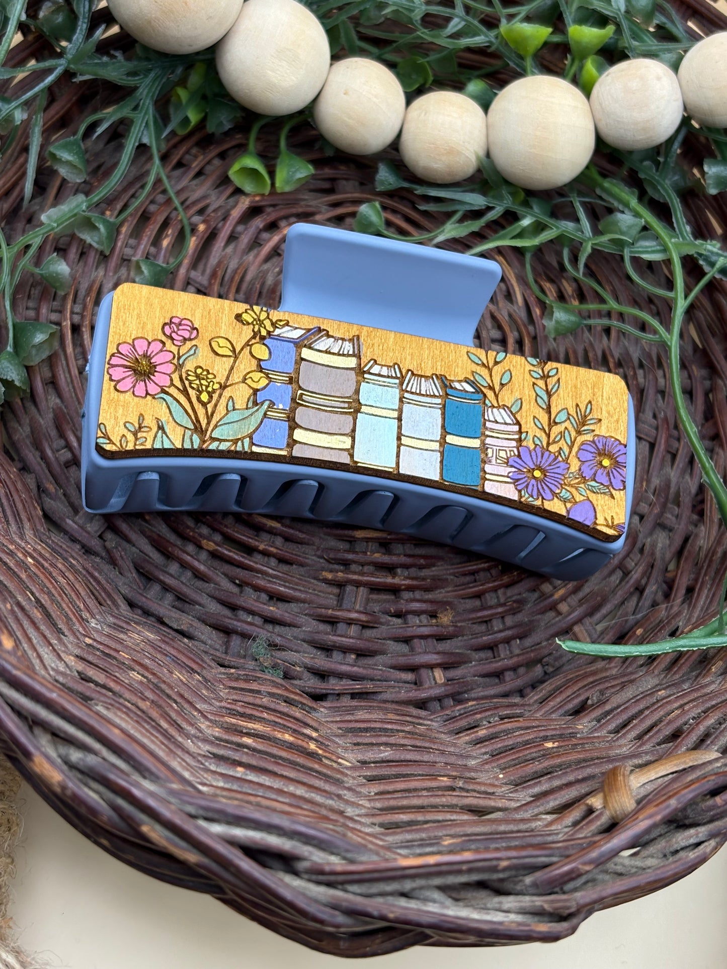 Floral Bookshelf Claw/Hair Clips