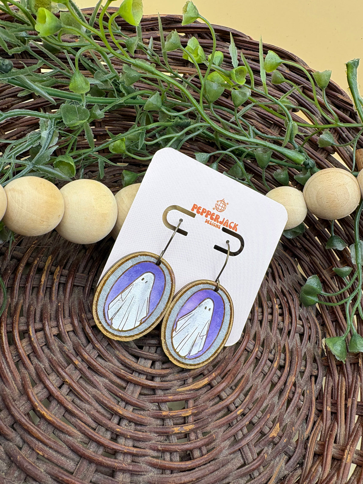 Halloween Wooden Earrings | Hand Painted Ghost Earrings | Pumpkin Earrings | Spooky Season Jewelry | Fall Earrings | Halloween Gift